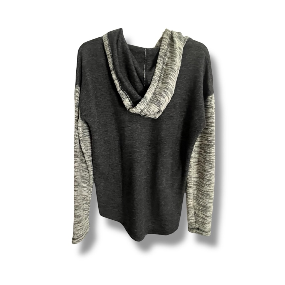 Billabong Charcoal & Grey Hi-Low Raglan Raw-Edge Kangaroo Slub-Knit Hoodie NWT - Picture 9 of 16